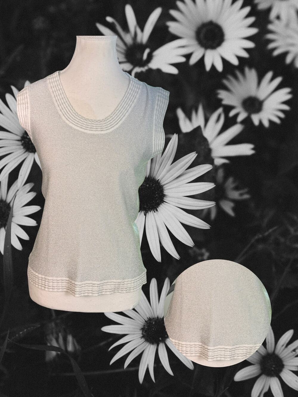 Vintage 1960s MacHenry NY Metallic Silver Knit Sweater Tank Top Scoop Neck XS/S